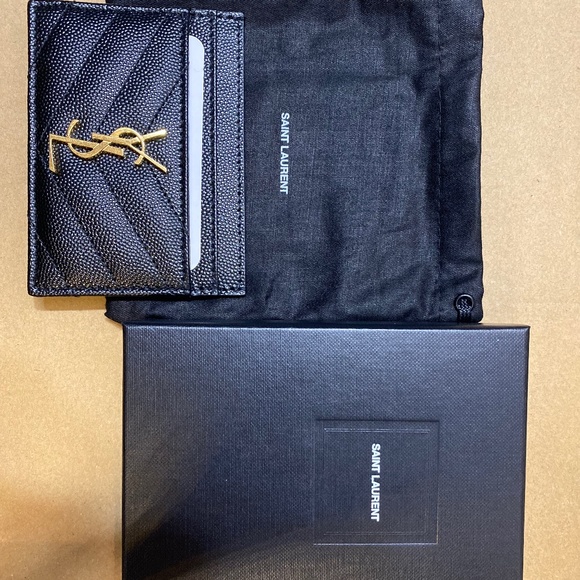 NEW! NWT Saint Laurent YSL Monogram Matelassé Leather Card Case Black Nero - Picture 1 of 6
